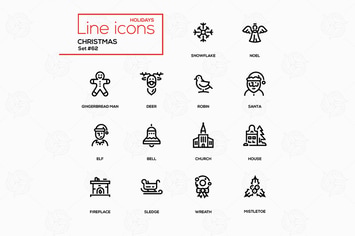 Holiday season, Christmas - line design icons set