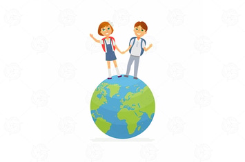 School Children - cartoon character illustration