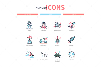 Space concept - line design style icons set