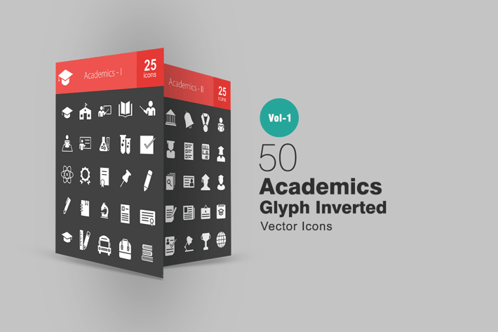 50 Academics Glyph Inverted Icons