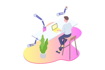 Smart Robot Workspace Isometric Illustration