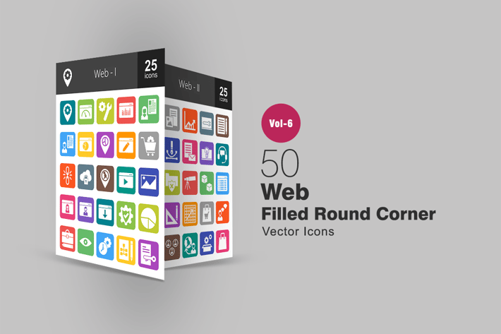 50 Web Filled Round Corner Icons