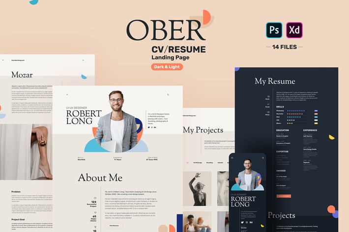 OBER - Resume CV Landing Page PSD & XD Template