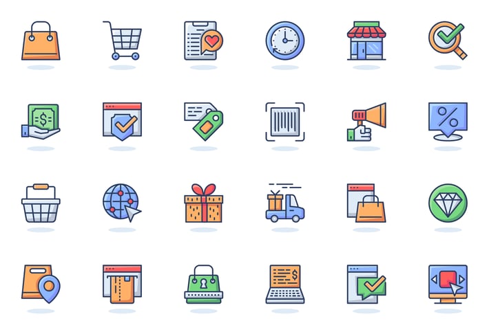 E-commerce Flat Line Web Icons Set