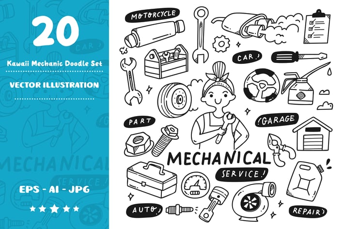 Kawaii Mechanic Doodle Set
