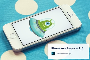 Phone on blue background mockup - Vol. 8