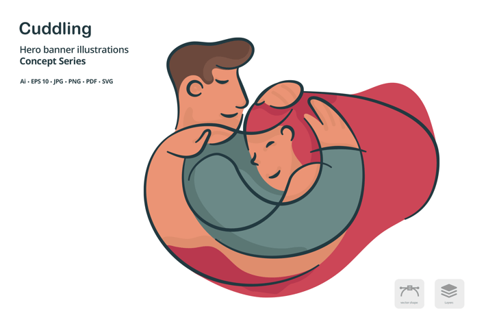 Couple Cuddling Vector Illustration