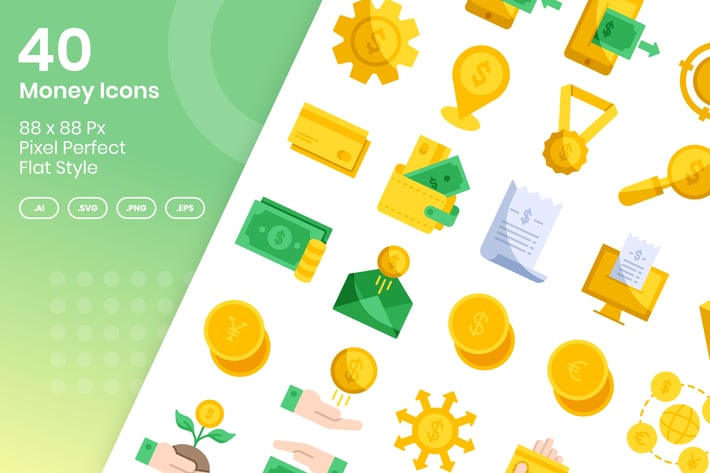 40 Money Icons Set - Flat