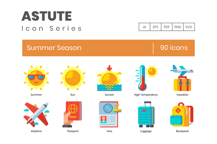 90 Summer Season Flat Icons
