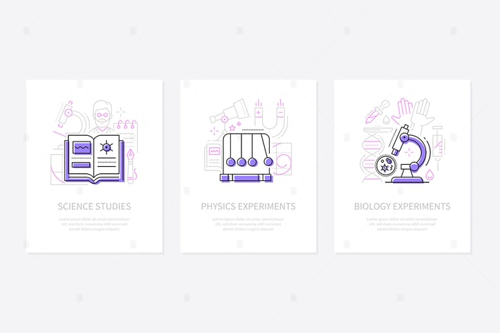 Science and education - line design style banners 
