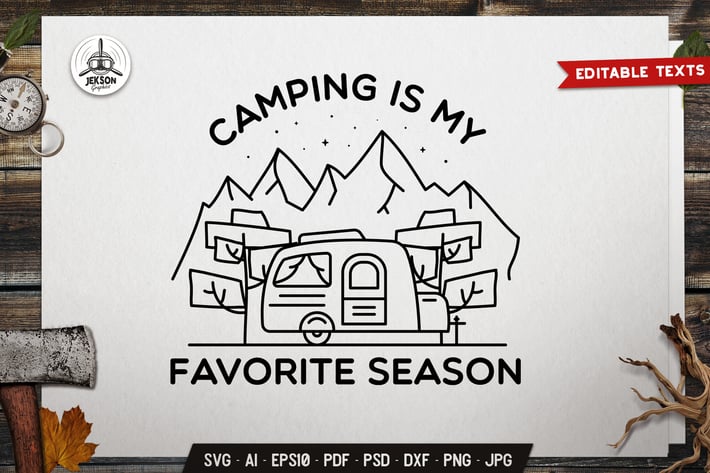 Camping Line Art Logo Design. Hiking Badge