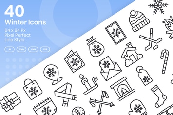 40 Winter Icons Set - Line