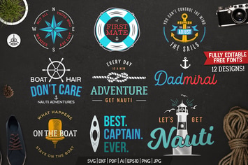 Retro Nautical Badges Set, Travel Label, Prints