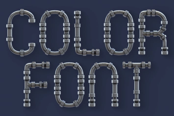 Chromium Pipes - 3D Color SVG Font
