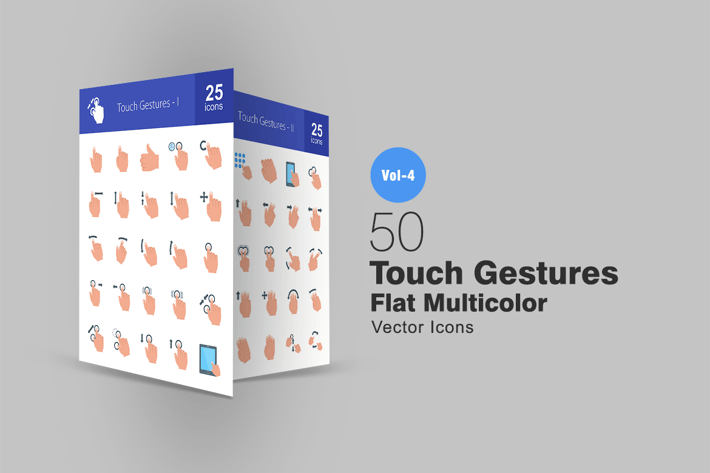 50 Touch Gestures Flat Multicolor Icons