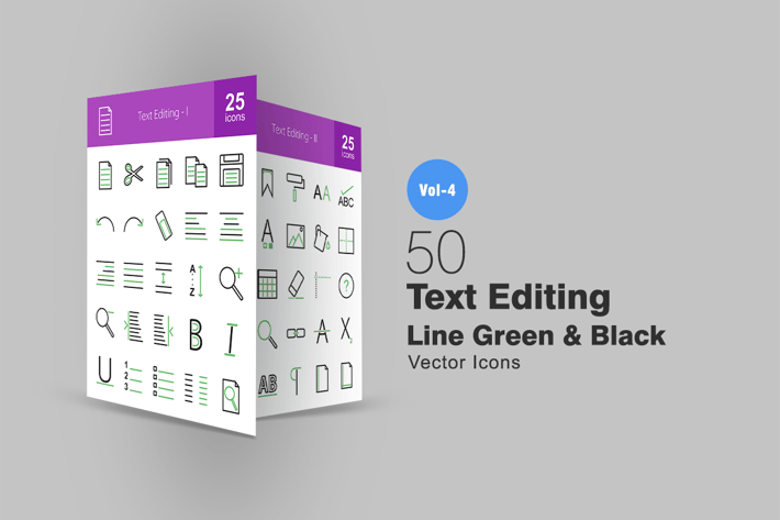 50 Text Editing Line Green & Black Icons