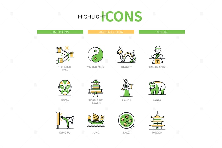 Ancient China - Modern Line Design Style Icons Set