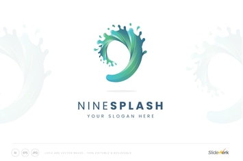 Letter Nine Water Splat Splash Logo Template
