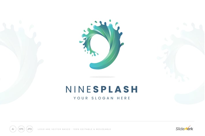 Letter Nine Water Splat Splash Logo Template
