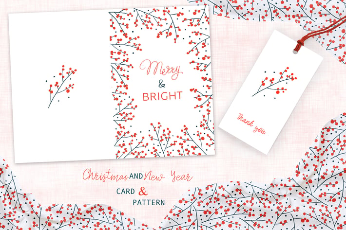 Christmas Branches Greeting Card and Pattern