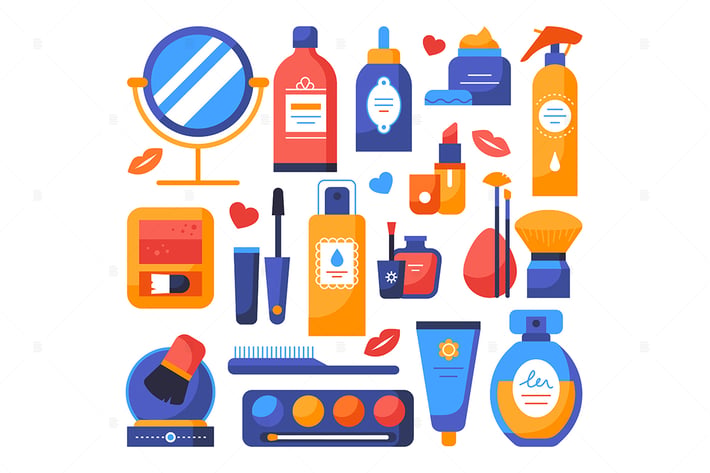 Makeup and cosmetics - set of flat elements