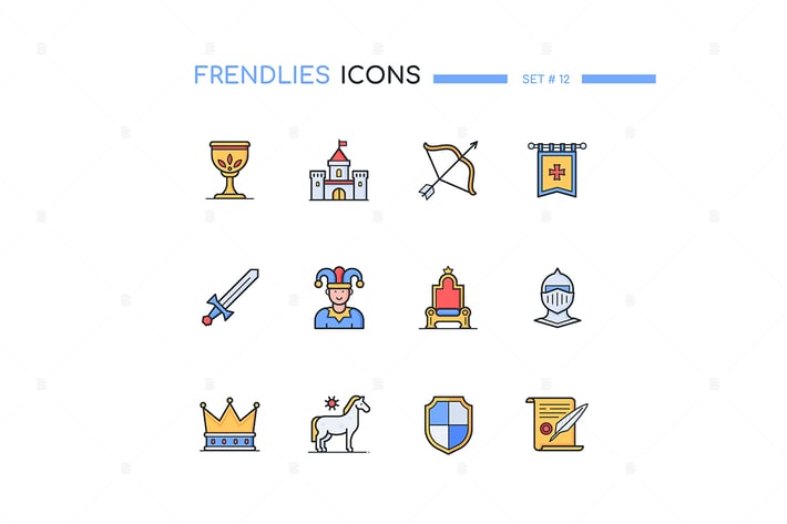 Medieval Period - Line Design Style Icons Set