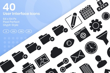 40 User Interface Icons Set - Glyph