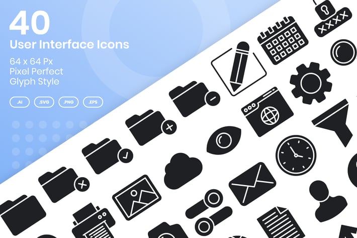 40 User Interface Icons Set - Glyph