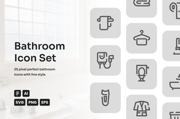 Bathroom Dashed Line Icon Set