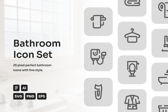 Bathroom Dashed Line Icon Set