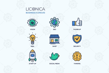 Set of modern business thin line flat design icons