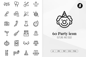 60 Party and festival minimal icon pack