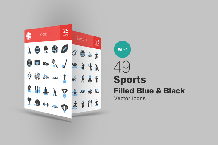 49 Sports Filled Blue & Black Icons