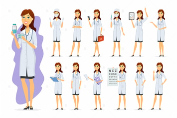 Female doctor - cartoon people character set