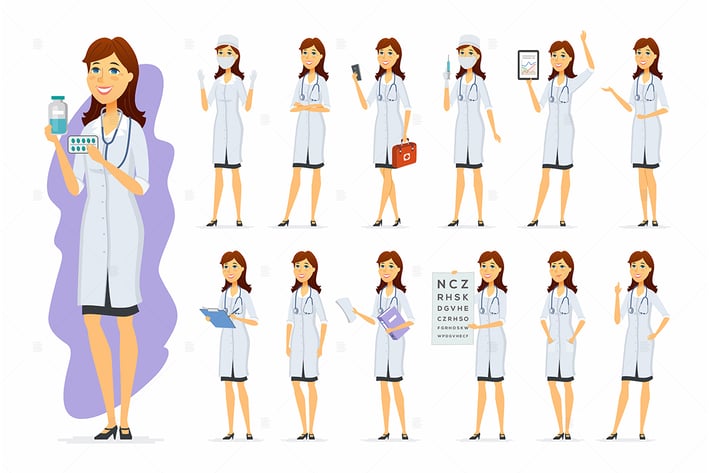 Female doctor - cartoon people character set