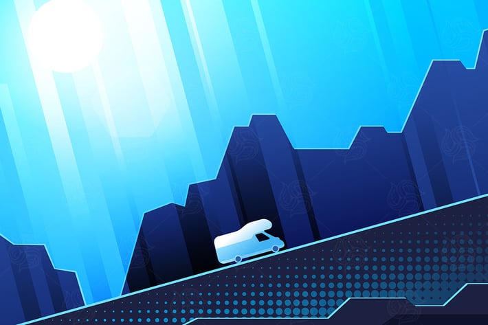 A Van going upward - blue tone flat illustration