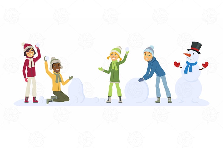 Happy children play outdoors - vector illustration