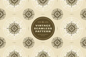 Seamless vintage nautical compass rose pattern