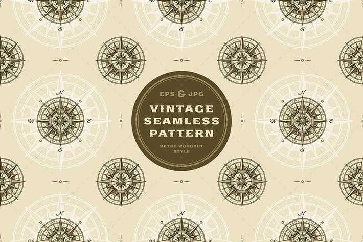 Seamless vintage nautical compass rose pattern