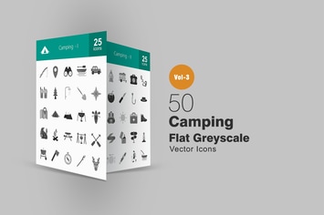 50 Camping Greyscale Icons