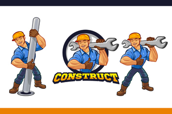 Friendly Muscular Construction Worker Mascot Logo