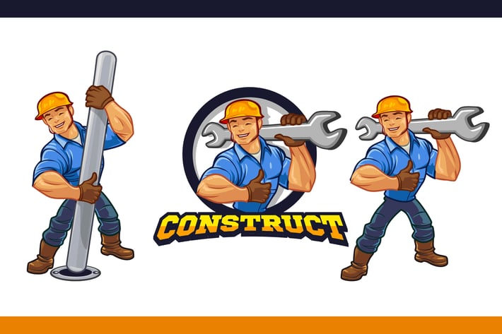 Friendly Muscular Construction Worker Mascot Logo