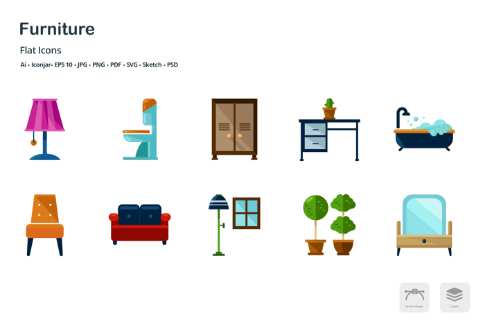 Interior Design Furniture Flat Colored Icons