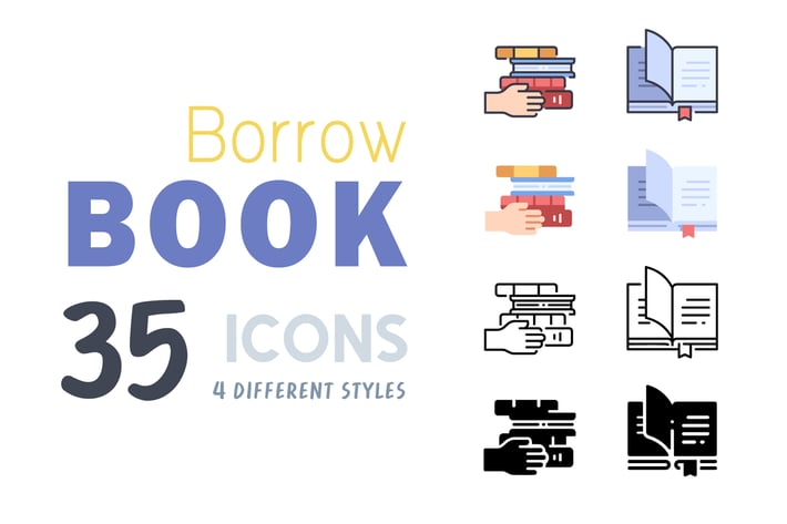 35 Borrow book icon set