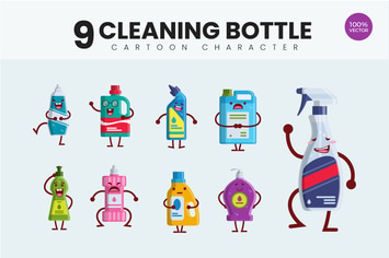 9 Cute Cleaning Bottle Vector Illustration