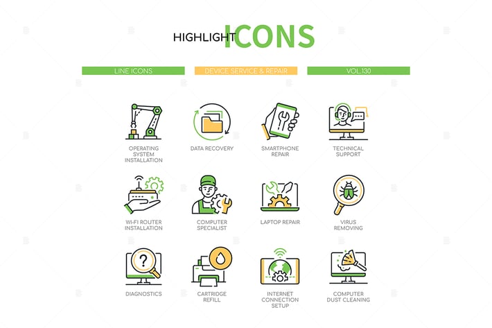 Device service and repair line design style icons