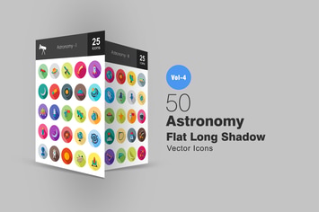 50 Astronomy Flat Long Shadow Icons