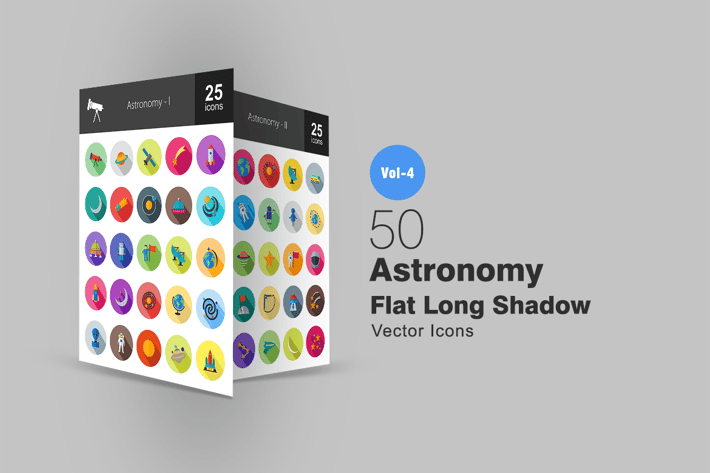 50 Astronomy Flat Long Shadow Icons