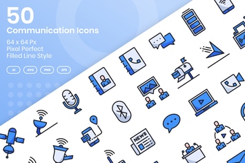 50 Communication Icons Set - Filled Line