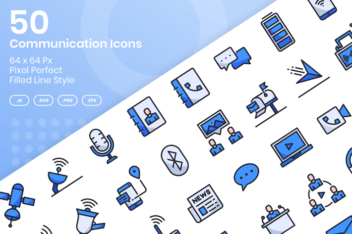 50 Communication Icons Set - Filled Line